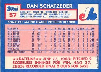 1984 Topps - Collector's Edition (Tiffany) #57 Dan Schatzeder Back