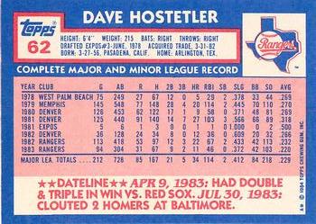 1984 Topps - Collector's Edition (Tiffany) #62 Dave Hostetler Back