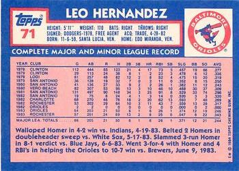 1984 Topps - Collector's Edition (Tiffany) #71 Leo Hernandez Back