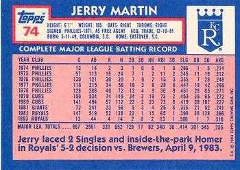 1984 Topps - Collector's Edition (Tiffany) #74 Jerry Martin Back