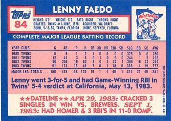 1984 Topps - Collector's Edition (Tiffany) #84 Lenny Faedo Back