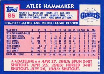 1984 Topps - Collector's Edition (Tiffany) #85 Atlee Hammaker Back