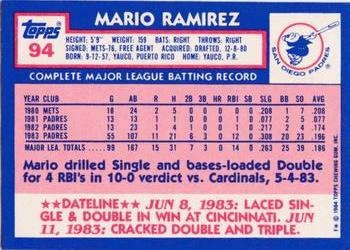 1984 Topps - Collector's Edition (Tiffany) #94 Mario Ramirez Back