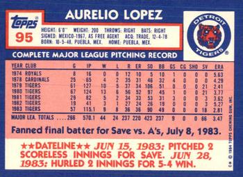 1984 Topps - Collector's Edition (Tiffany) #95 Aurelio Lopez Back