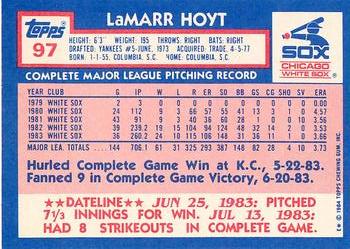 1984 Topps - Collector's Edition (Tiffany) #97 LaMarr Hoyt Back