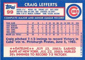 1984 Topps - Collector's Edition (Tiffany) #99 Craig Lefferts Back