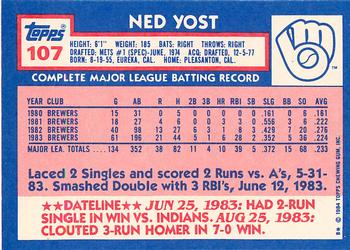 1984 Topps - Collector's Edition (Tiffany) #107 Ned Yost Back