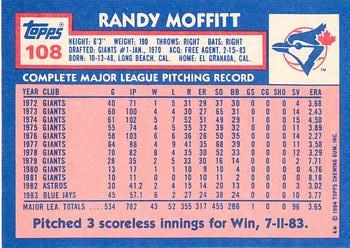 1984 Topps - Collector's Edition (Tiffany) #108 Randy Moffitt Back