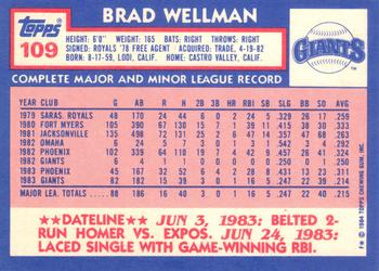 1984 Topps - Collector's Edition (Tiffany) #109 Brad Wellman Back