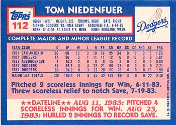 1984 Topps - Collector's Edition (Tiffany) #112 Tom Niedenfuer Back