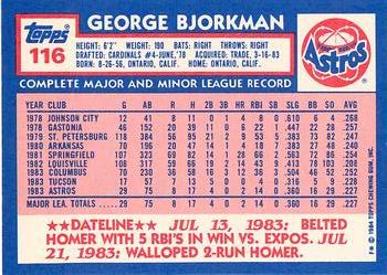 1984 Topps - Collector's Edition (Tiffany) #116 George Bjorkman Back