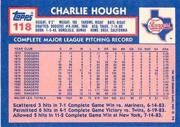 1984 Topps - Collector's Edition (Tiffany) #118 Charlie Hough Back