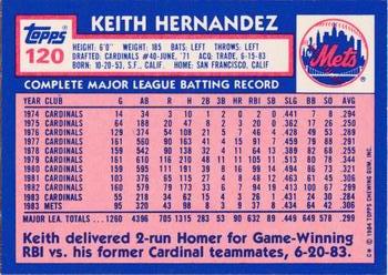 1984 Topps - Collector's Edition (Tiffany) #120 Keith Hernandez Back