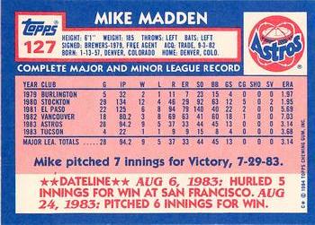 1984 Topps - Collector's Edition (Tiffany) #127 Mike Madden Back