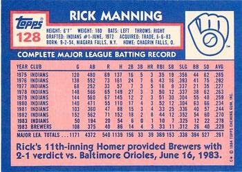 1984 Topps - Collector's Edition (Tiffany) #128 Rick Manning Back