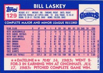 1984 Topps - Collector's Edition (Tiffany) #129 Bill Laskey Back