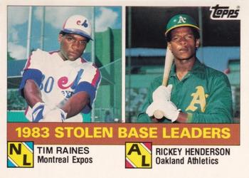 1984 Topps - Collector's Edition (Tiffany) #134 1983 Stolen Base Leaders (Tim Raines / Rickey Henderson) Front