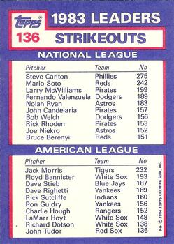 1984 Topps - Collector's Edition (Tiffany) #136 1983 Strikeout Leaders (Steve Carlton / Jack Morris) Back