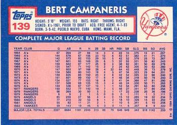 1984 Topps - Collector's Edition (Tiffany) #139 Bert Campaneris Back