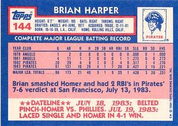 1984 Topps - Collector's Edition (Tiffany) #144 Brian Harper Back