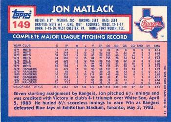 1984 Topps - Collector's Edition (Tiffany) #149 Jon Matlack Back