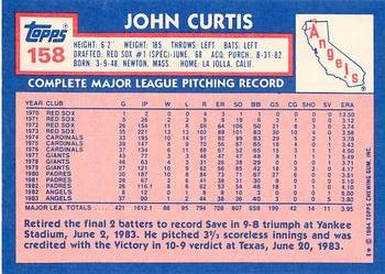 1984 Topps - Collector's Edition (Tiffany) #158 John Curtis Back
