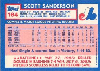 1984 Topps - Collector's Edition (Tiffany) #164 Scott Sanderson Back