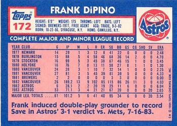 1984 Topps - Collector's Edition (Tiffany) #172 Frank DiPino Back