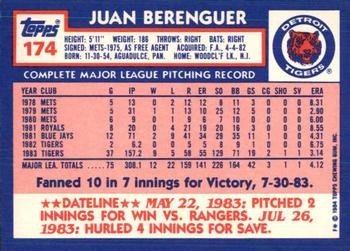 1984 Topps - Collector's Edition (Tiffany) #174 Juan Berenguer Back