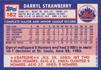 1984 Topps - Collector's Edition (Tiffany) #182 Darryl Strawberry Back
