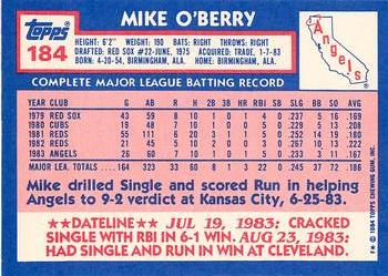 1984 Topps - Collector's Edition (Tiffany) #184 Mike O'Berry Back