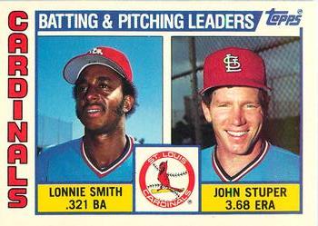1984 Topps - Collector's Edition (Tiffany) #186 Cardinals Leaders / Checklist (Lonnie Smith / John Stuper) Front