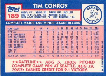 1984 Topps - Collector's Edition (Tiffany) #189 Tim Conroy Back