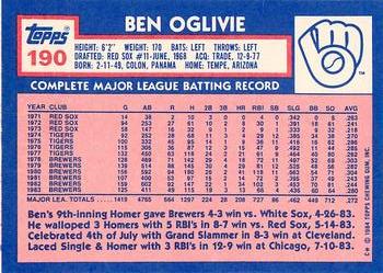 1984 Topps - Collector's Edition (Tiffany) #190 Ben Oglivie Back