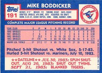 1984 Topps - Collector's Edition (Tiffany) #191 Mike Boddicker Back