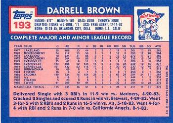 1984 Topps - Collector's Edition (Tiffany) #193 Darrell Brown Back