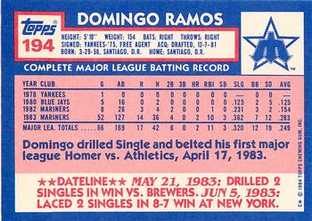 1984 Topps - Collector's Edition (Tiffany) #194 Domingo Ramos Back