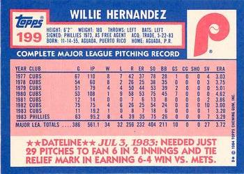 1984 Topps - Collector's Edition (Tiffany) #199 Willie Hernandez Back