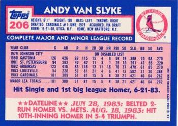 1984 Topps - Collector's Edition (Tiffany) #206 Andy Van Slyke Back