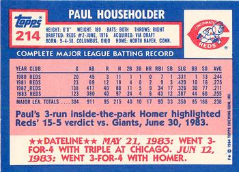 1984 Topps - Collector's Edition (Tiffany) #214 Paul Householder Back