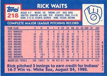 1984 Topps - Collector's Edition (Tiffany) #218 Rick Waits Back