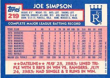 1984 Topps - Collector's Edition (Tiffany) #219 Joe Simpson Back