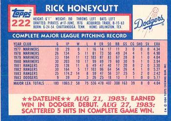 1984 Topps - Collector's Edition (Tiffany) #222 Rick Honeycutt Back