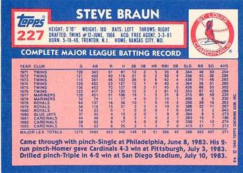 1984 Topps - Collector's Edition (Tiffany) #227 Steve Braun Back