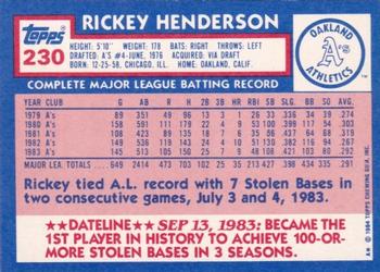 1984 Topps - Collector's Edition (Tiffany) #230 Rickey Henderson Back