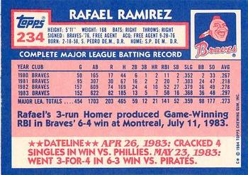 1984 Topps - Collector's Edition (Tiffany) #234 Rafael Ramirez Back