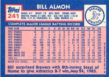 1984 Topps - Collector's Edition (Tiffany) #241 Bill Almon Back