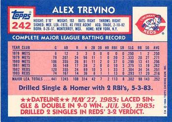 1984 Topps - Collector's Edition (Tiffany) #242 Alex Trevino Back