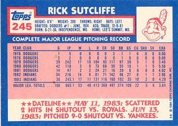 1984 Topps - Collector's Edition (Tiffany) #245 Rick Sutcliffe Back