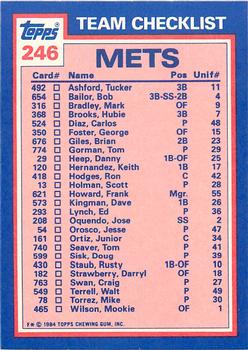 1984 Topps - Collector's Edition (Tiffany) #246 Mets Leaders / Checklist (Mookie Wilson / Tom Seaver) Back
